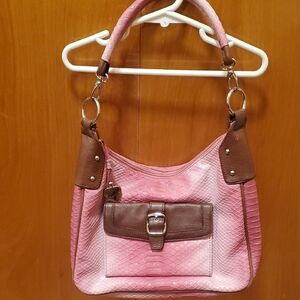 Sharif Studio Snakeskin Embossed Pink and Brown Bag